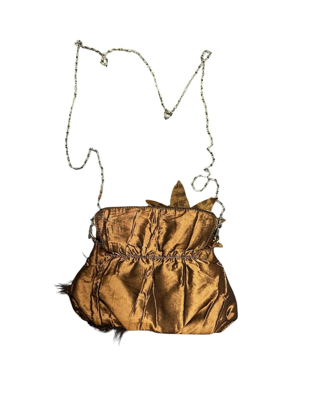 Gold Embellished Evening Bag with Peacock Feather Accent - Picture 2 of 3